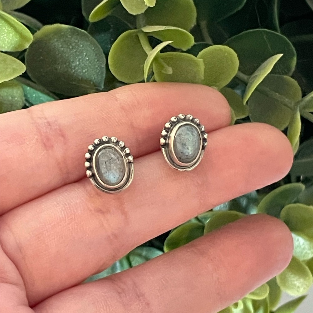 Cabochon Natural Aquamarine 925 Sterling Silver Oval Stud Earrings